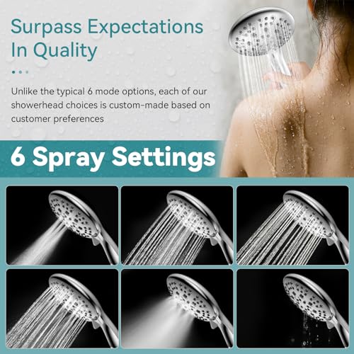 JDO High Pressure Shower Head with Handheld, JDO 6 Spray Settings Handheld Showerhead, 4.3" High Flow Rain Showerhead Set with 59" Stainless Steel Hose and Adjustable Bracket for Bathroom, Gym, Hotel - Image 2