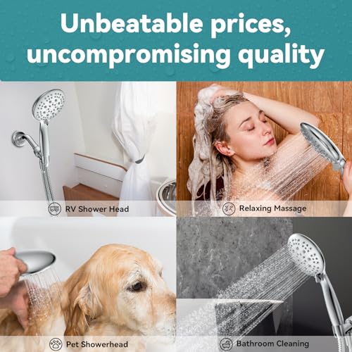 JDO High Pressure Shower Head with Handheld, JDO 6 Spray Settings Handheld Showerhead, 4.3" High Flow Rain Showerhead Set with 59" Stainless Steel Hose and Adjustable Bracket for Bathroom, Gym, Hotel - Image 4