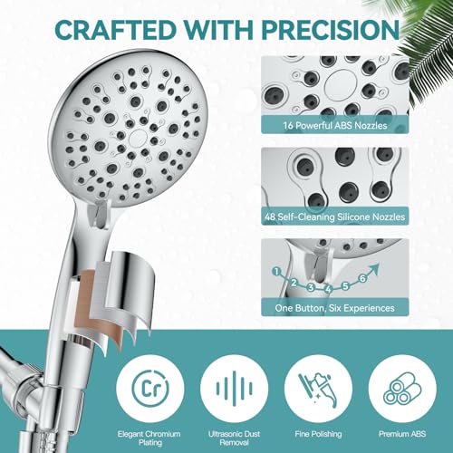 JDO High Pressure Shower Head with Handheld, JDO 6 Spray Settings Handheld Showerhead, 4.3" High Flow Rain Showerhead Set with 59" Stainless Steel Hose and Adjustable Bracket for Bathroom, Gym, Hotel - Image 5