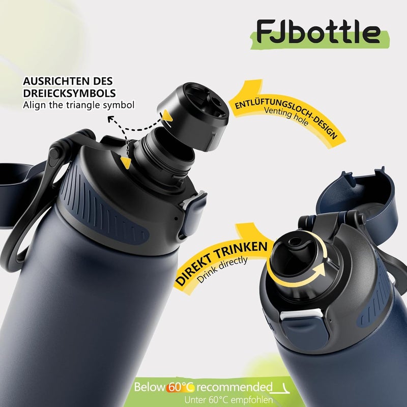 Fjbottle Thermal Water Bottle with Straw, Magnetic Handle Phone Holder + Double Drinking System Sports Bottle 1L/700/600ml – 1-Click Opening/BPA-Free/Leak-Free for Gym, Yoga - Image 2