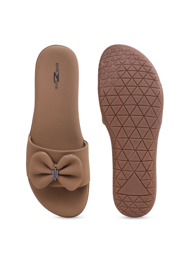 She Zone صنادل بنية مفتوحة من الأمام مع أقواس للنساء - Image 5