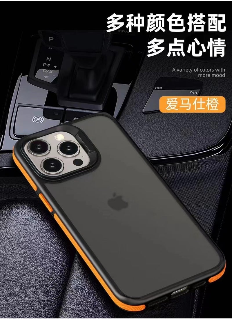 Generic A back cover with a matte texture a delicate colored frame shock protection and protection for the camera from breakage For Iphone 15 Pro (Orange)  - Image 1