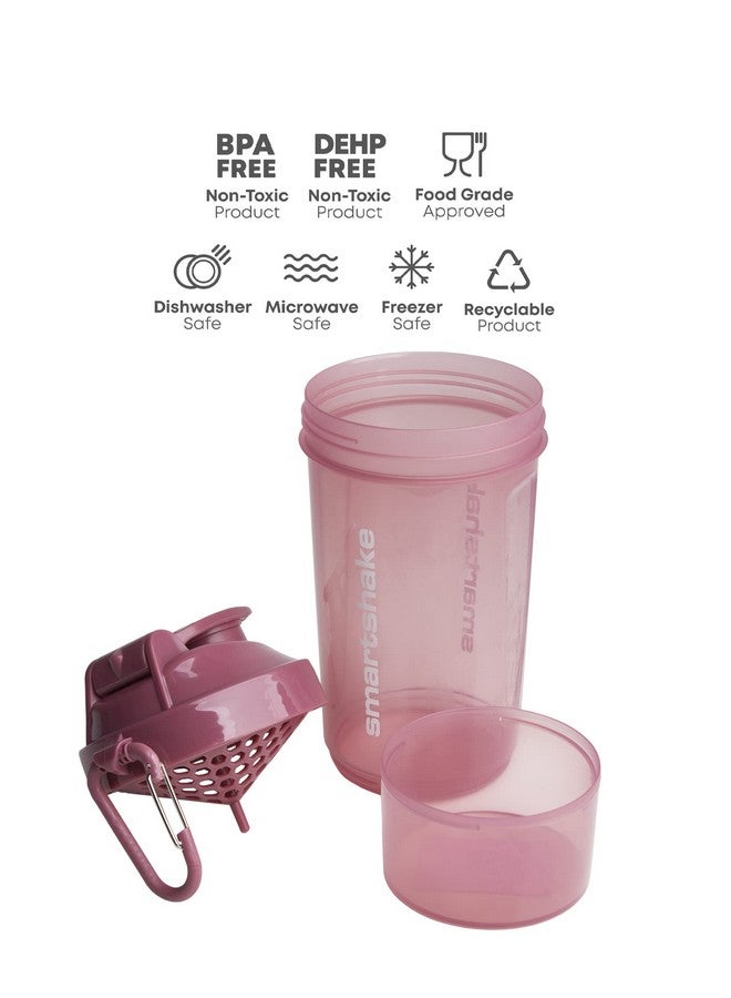 SmartShake O2Go One Plastic Protein Shaker Bottle 600 Ml | 20 Oz - Leakproof Screw-On Lid - Bpa Free - Unisex - Deep Rose - Image 2