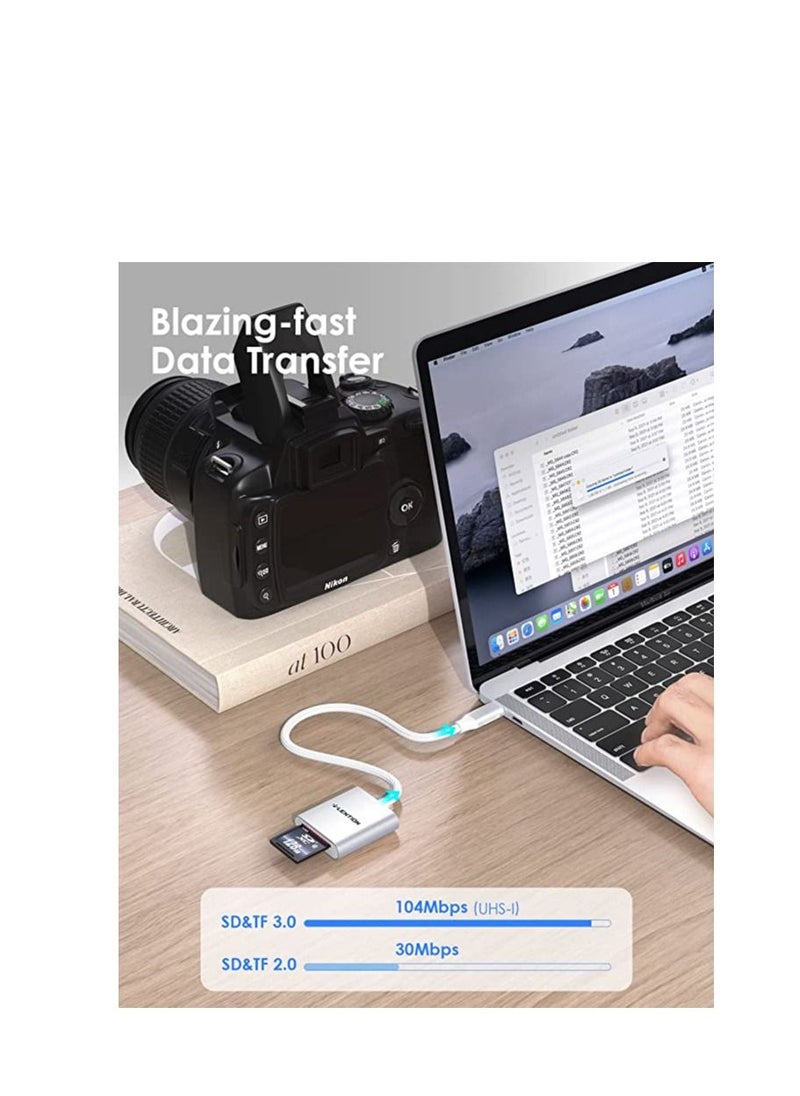Lention - USB C to SD Micro SD Card Reader Type C SD 3.0 Card Adapter Compatible 2021 2016 MacBook Pro 13 15 16 New Mac Air iPad Surface Chromebook More Stable Driver Certified CB C8 Silver - Image 1
