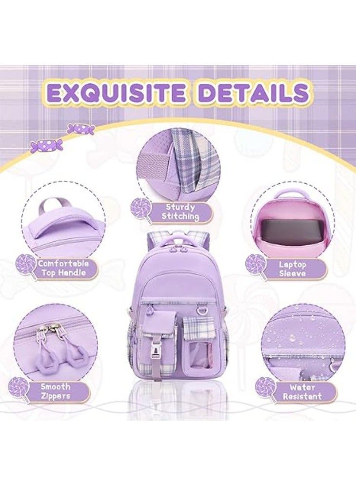 يلا جوي حقيبة ظهر مدرسية للبنات، سعة كبيرة، خفيفة الوزن، مع جيوب عملية، مقاومة للماء، مع دعم مريح، مناسبة لطلاب المرحلة الابتدائية والمتوسطة، من سن 6 سنوات فما فوق (بنفسجي) - Image 5