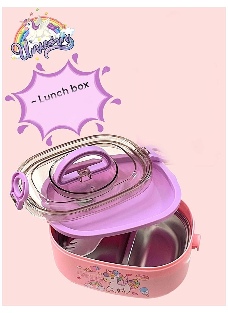General Unicorn Lunch Box, Microwave Safe Hot Stainless Steel Insulated Brunch Monk Box Cutlery Set Portable Lunch Container , For School Boys, Girls - 800ml  - Image 3