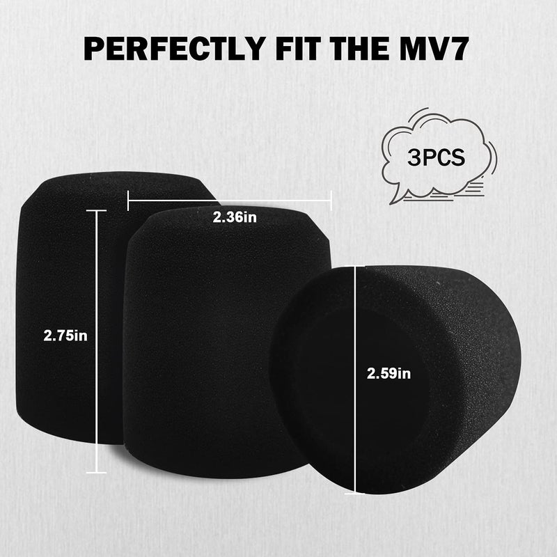 Boseen Microphone Foam Windscreen for MV7, Mic Cover Microphone Windscreen for MV7 Professional Mic Foam for Recording, 3PCS - Image 4
