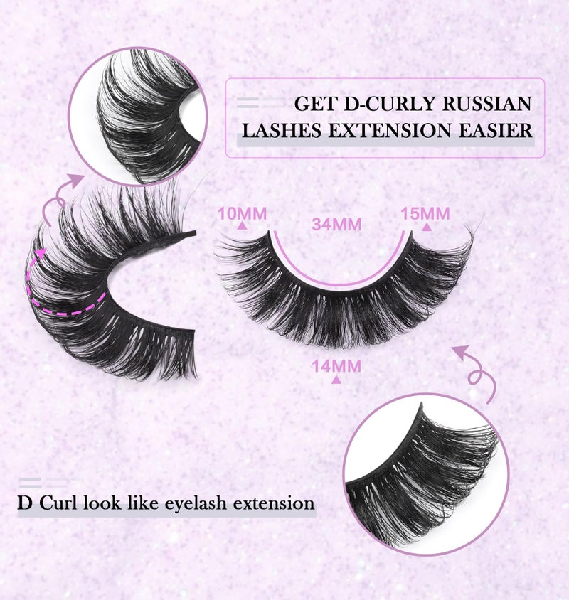 zanlufly False Eyelashes Russian Strip Lashes Volume Fake Eyelashes Extension D-Curly Wispy Handmade Soft Reusable 14 Pairs Lashes Pack - Image 2