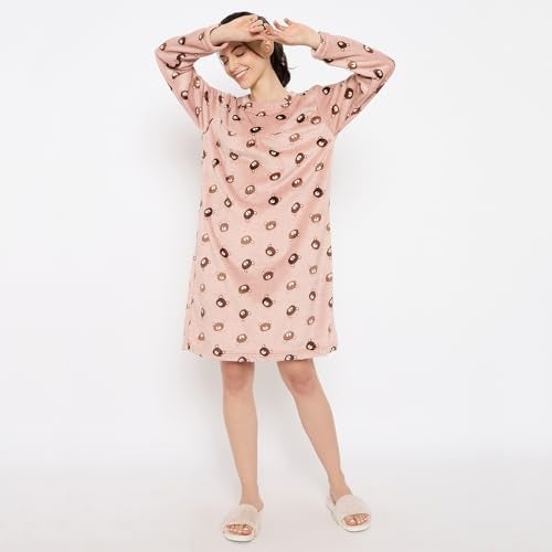 CAMEY Women Winter Long Sleeve Printed Woolen Nighty (D.Brown, L) - Image 2