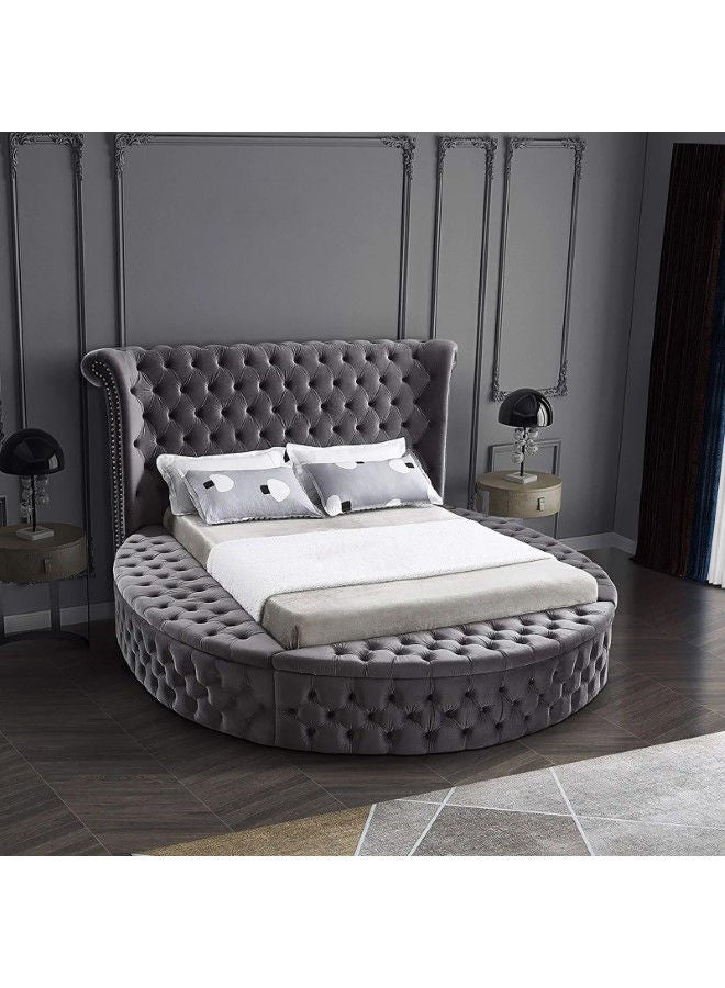 In-House Lotus | Wooden Bed Frame Upholstered in Velvet - Dark Grey  - Image 1
