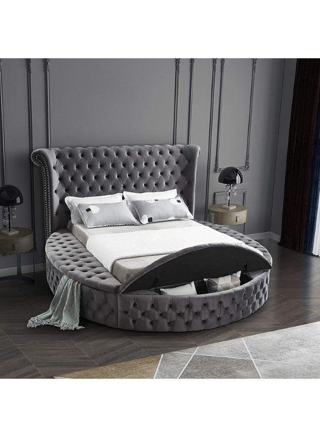 In-House Lotus | Wooden Bed Frame Upholstered in Velvet - Dark Grey  - Image 2