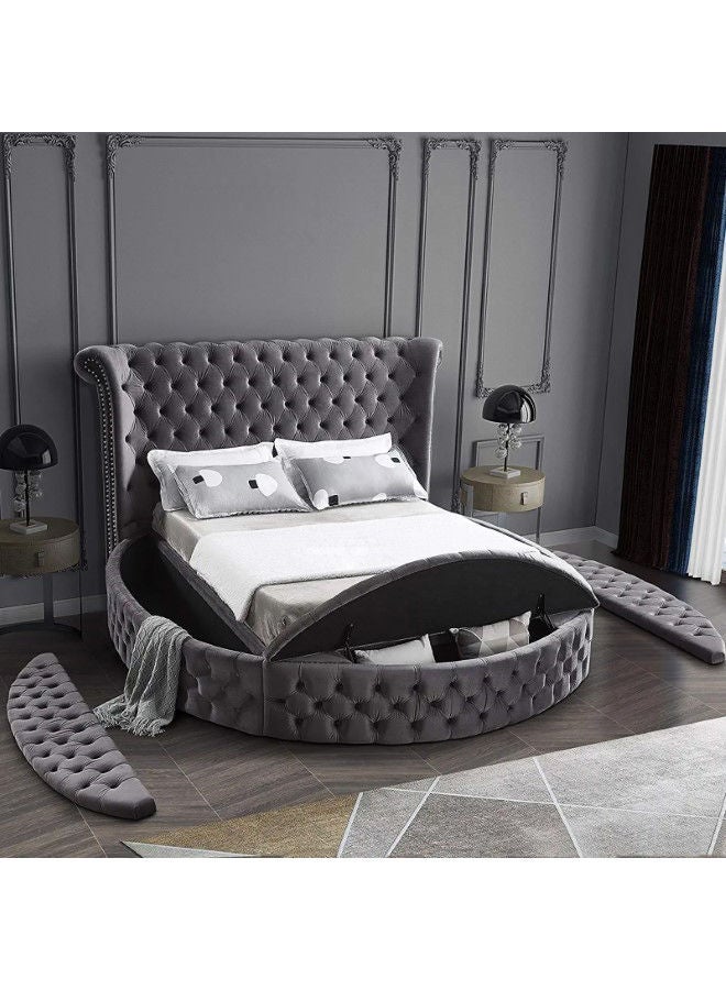In-House Lotus | Wooden Bed Frame Upholstered in Velvet - Dark Grey  - Image 3