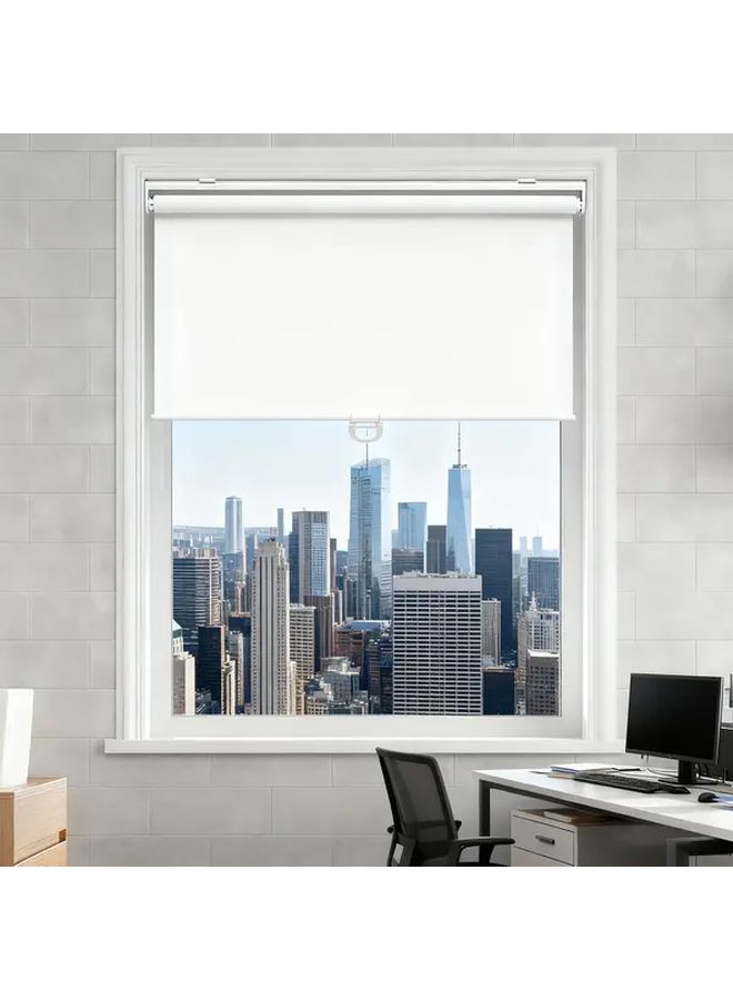 White Wireless Spring Roller Shade Semi Transparent UV Protection Sunscreen Solution For Home Office Door Curtains Window Blinds 65 X 51 18 Inch - Image 5