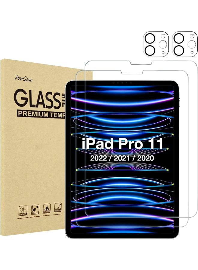 Procases 2+2 Pack Screen Protector For Ipad Pro 11 Inch 4Th 3Rd 2Nd Generation 2022 2021 2020 With Camera Lens Protector Tempered Glass Film Guard For Ipad Pro 11" - Image 1