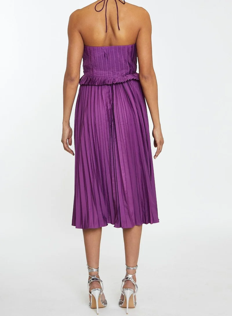 ترو ديكادينس Willow Deep Orchid Halterneck Pleated Midi Dress