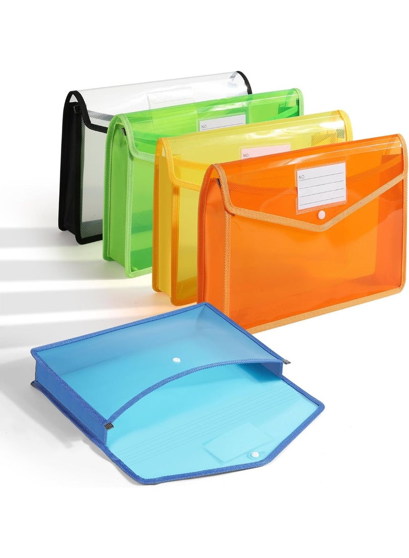 M.A&F's Expanding File Folder, Clear Plastic Envelopes Folder with Snap Closure, Large Capacity Binder, Transparent Accordion File Pouch,Colorful File Wallet Organizer, Fit Letter/A4 Size Storage 5 Pack - Image 1