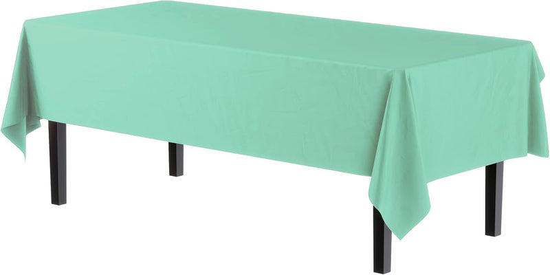 Exquisite 12-Pack Premium Plastic Tablecloth 54in. x 108in. Rectangle Table Cover - Mint Green - Image 2