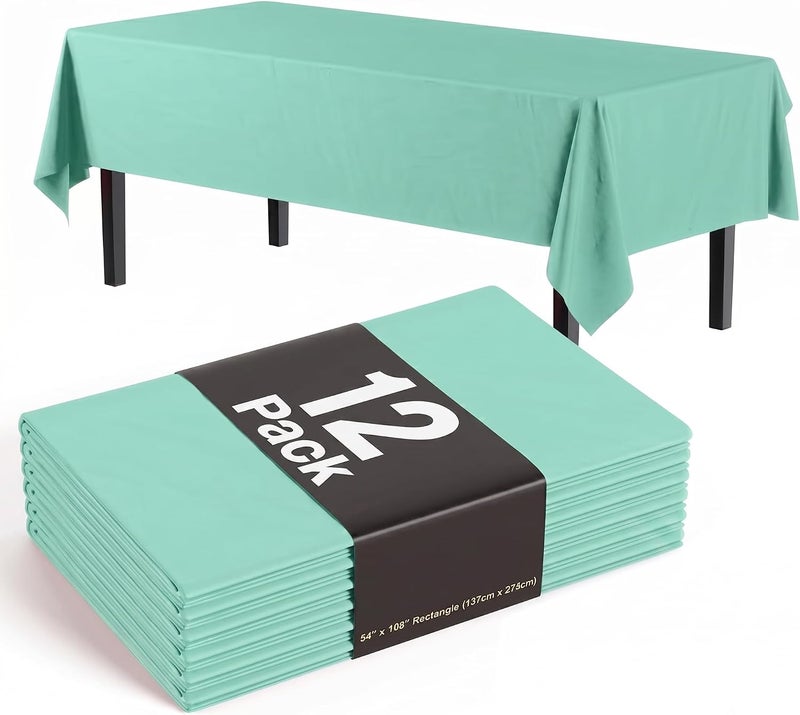 Exquisite 12-Pack Premium Plastic Tablecloth 54in. x 108in. Rectangle Table Cover - Mint Green - Image 1