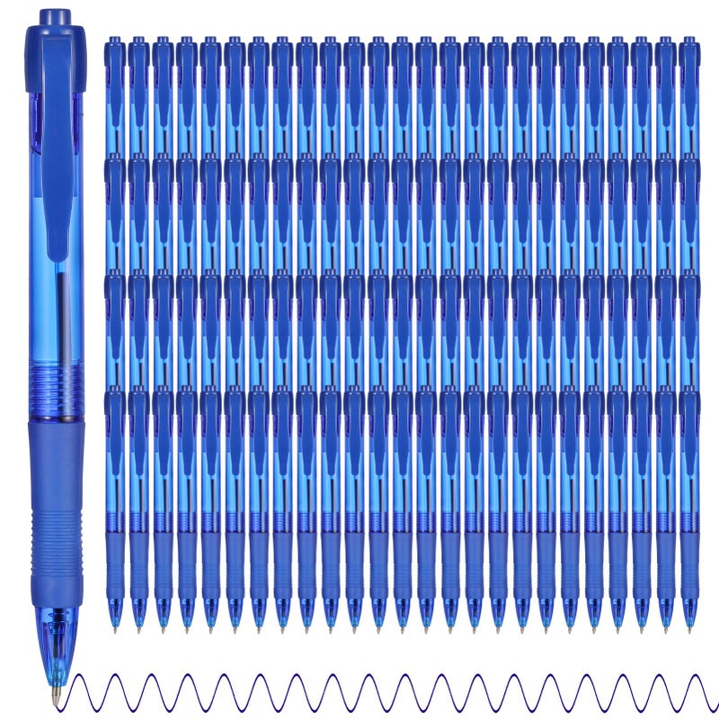 deegtran Pens Bulk 100 Pack No Bleed Blue Ink Click Pens with Soft Grip Wholesale Retractable Ballpoint Pens for Office School Medium Point Smooth 10MM