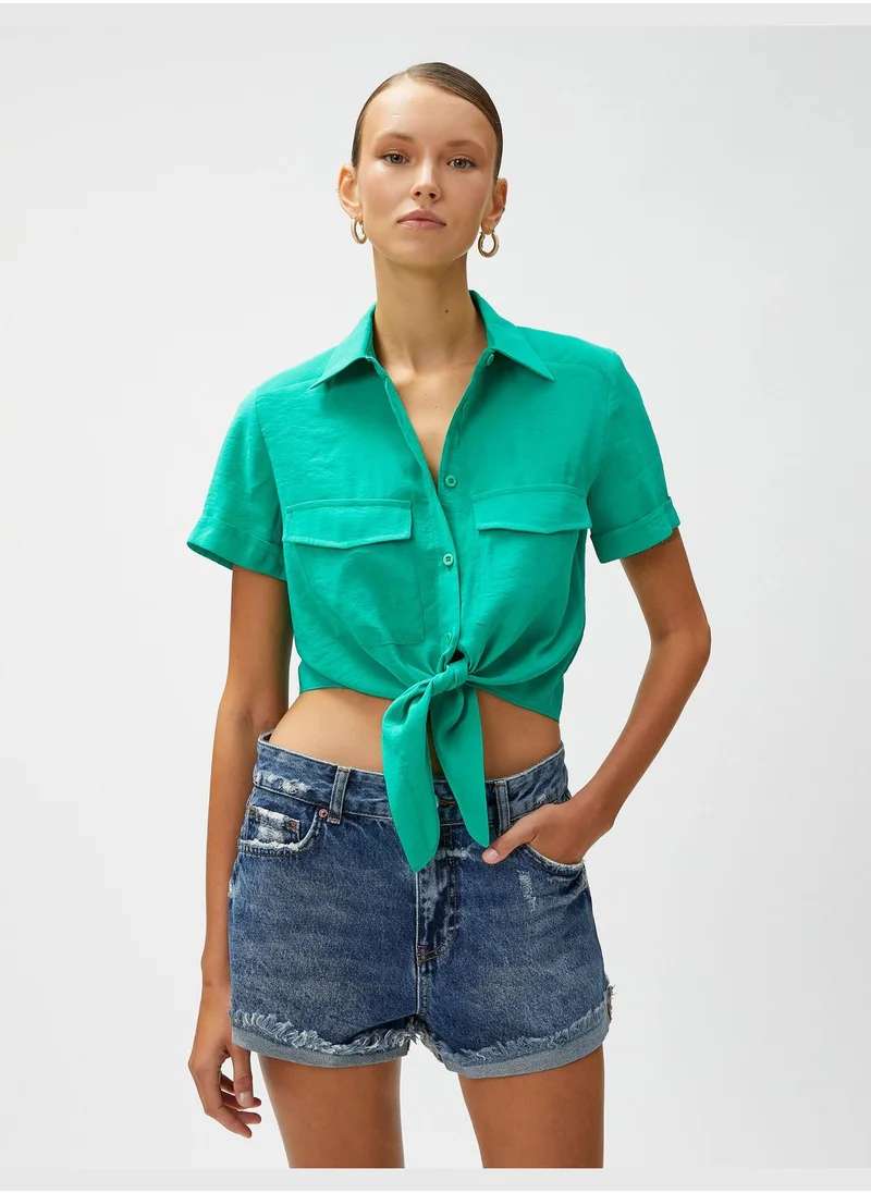 كوتون Crop Shirt Tie Detail Modal Blended