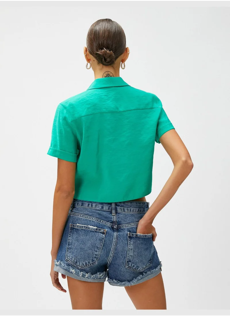 كوتون Crop Shirt Tie Detail Modal Blended