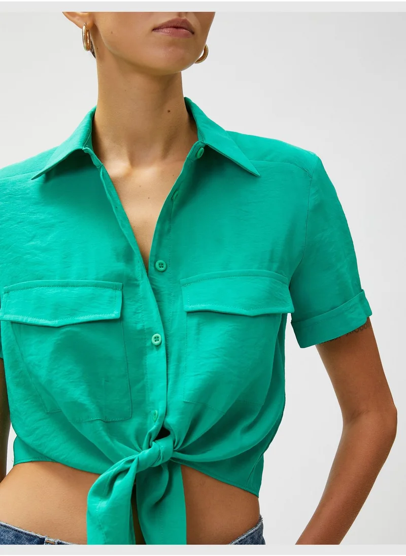 كوتون Crop Shirt Tie Detail Modal Blended