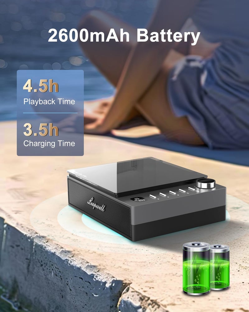 Leapwell مشغل أقراص مضغوطة محمول، مشغل أقراص مضغوطة محمول من ليبويل مع مكبرات صوت بلوتوث قابلة للشحن، مشغلات أقراص مضغوطة صغيرة مدمجة بتصميم رجعي للاستخدام المنزلي، مشغل أقراص مضغوطة شخصي مكتبي مع USB و FM باللون الأسود - Image 4
