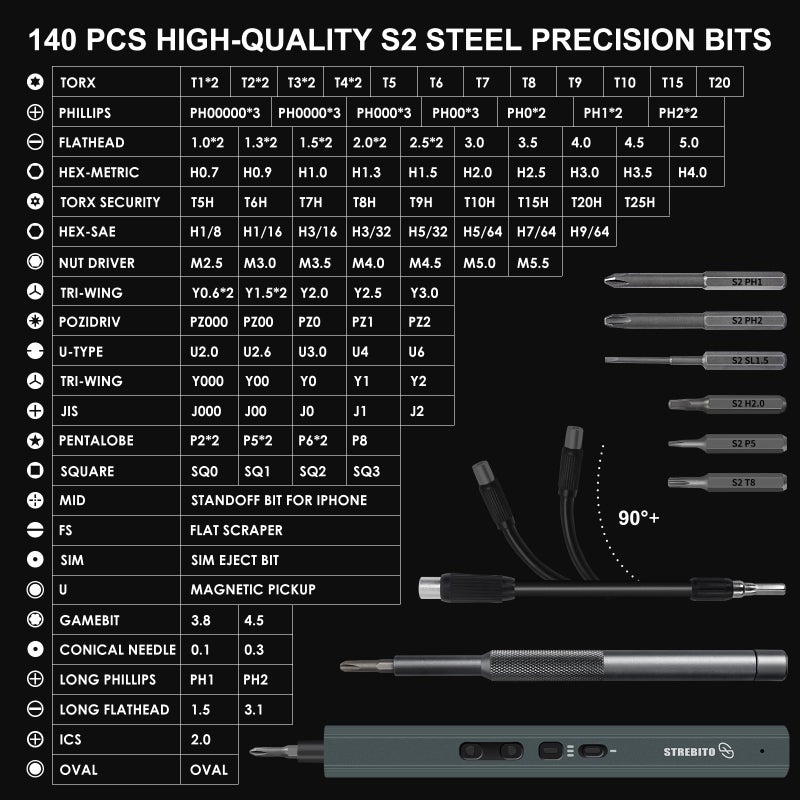 Strebito Mini Electric Screwdriver Set 155 In 1 Small Powered Screwdriver Cordless  140 S2 Magnetic Bits  3 Torque Settings  650Mah Battery  Electronics Tool Kit For Computer  Laptop  Rc  Pc  Xbox - Image 5