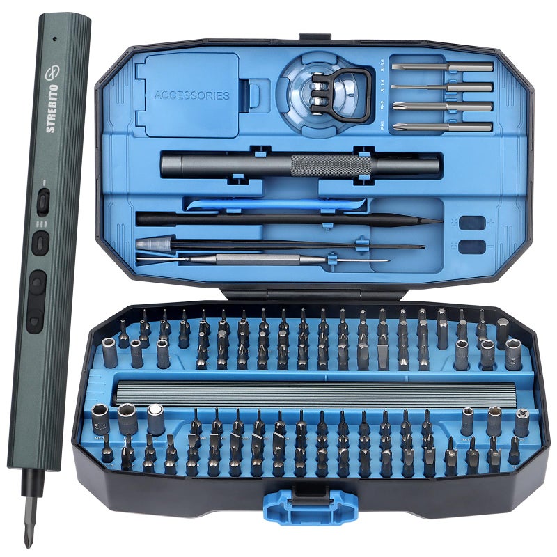 Strebito Mini Electric Screwdriver Set 155 In 1 Small Powered Screwdriver Cordless  140 S2 Magnetic Bits  3 Torque Settings  650Mah Battery  Electronics Tool Kit For Computer  Laptop  Rc  Pc  Xbox - Image 1