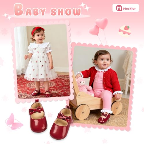 Meckior Infant Baby Girls Soft Sole Bowknot Princess Wedding Dress Mary Jane Flats Prewalker Newborn Light Baby Sneaker Shoes - Image 2