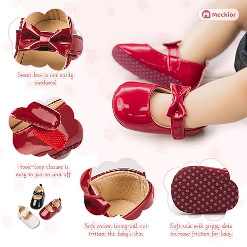 Meckior Infant Baby Girls Soft Sole Bowknot Princess Wedding Dress Mary Jane Flats Prewalker Newborn Light Baby Sneaker Shoes - Image 5
