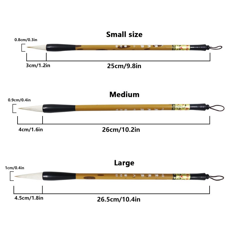 Huakaile 3 Sizes Chinese Calligraphy Brush Set, Chinese Writing Brushes, Painting Brushes with Bamboo Pen Holder, Traditional Art Sumi Brush (Large, Medium, Small Size) - Image 2