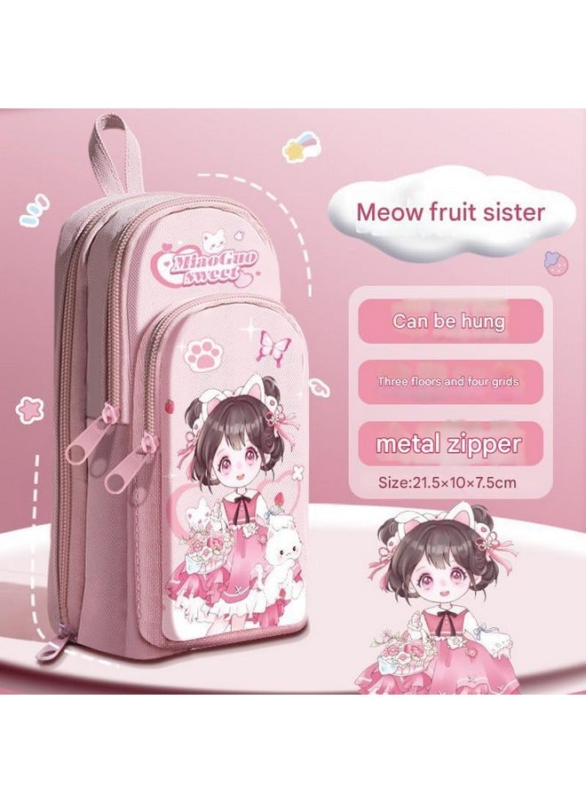 Brand Conquer Brand Conquer Canvas Premium Pencil Case Hang able 6 Layer with 3 Compartment Cute Aesthetic Pencil Case for Girls Large Capacity Pencil Pouch for Kids Cute Stationary Gift for Kids (Girl Pink)  - Image 2