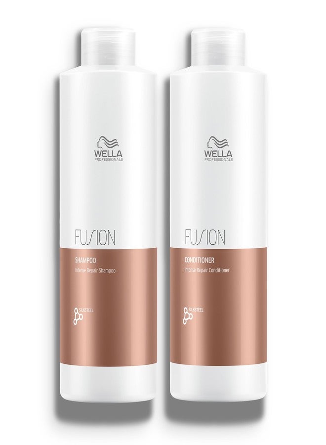 Wella Professionals Fusion Intense Repair Shampoo + Conditioner Set, For Damaged Hair, Hair Repair, Anti Breakage - Image 1