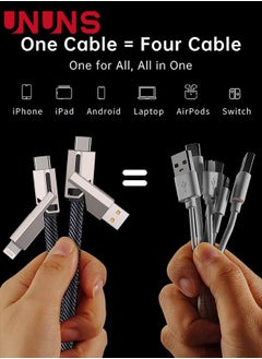 UNUNS 4 in 1 USB C Cable Lightning Cable MFi Certified,100W Fast Charging Data Sync, Flat Braided Anti-Tangle iPhone Charger Cord With Velcro,Multi Charging Cable Lightning/Type C/USB A Ports,5ft  - Image 3
