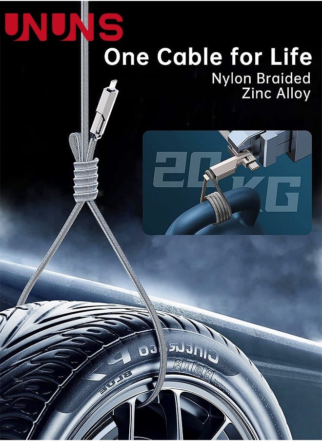UNUNS - 4 in 1 USB C Cable Lightning Cable MFi Certified,100W Fast Charging Data Sync, Flat Braided Anti-Tangle iPhone Charger Cord With Velcro,Multi Charging Cable Lightning/Type C/USB A Ports,5ft - Image 1