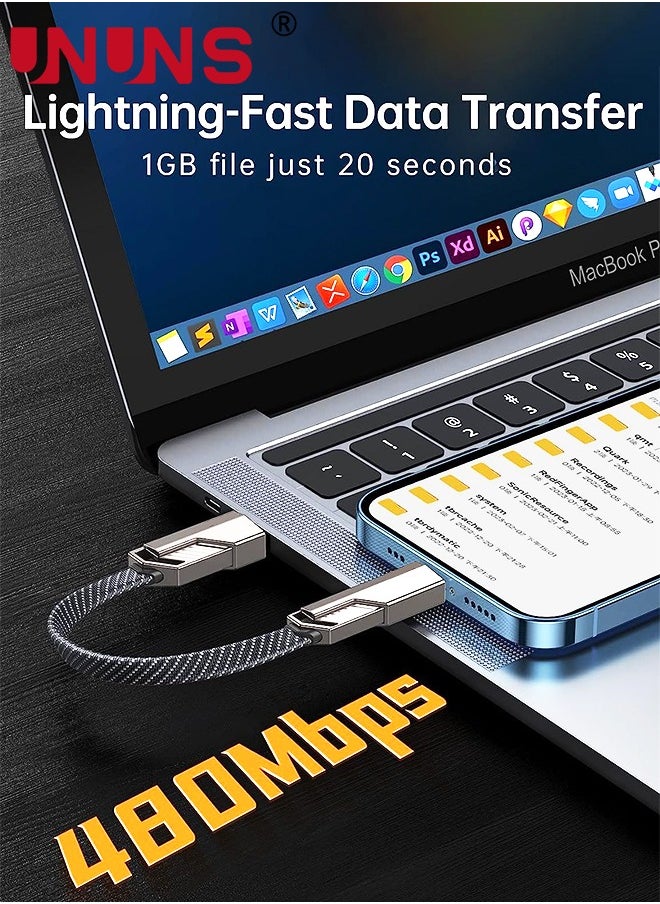 UNUNS - 4 in 1 USB C Cable Lightning Cable MFi Certified,100W Fast Charging Data Sync, Flat Braided Anti-Tangle iPhone Charger Cord With Velcro,Multi Charging Cable Lightning/Type C/USB A Ports,5ft - Image 1