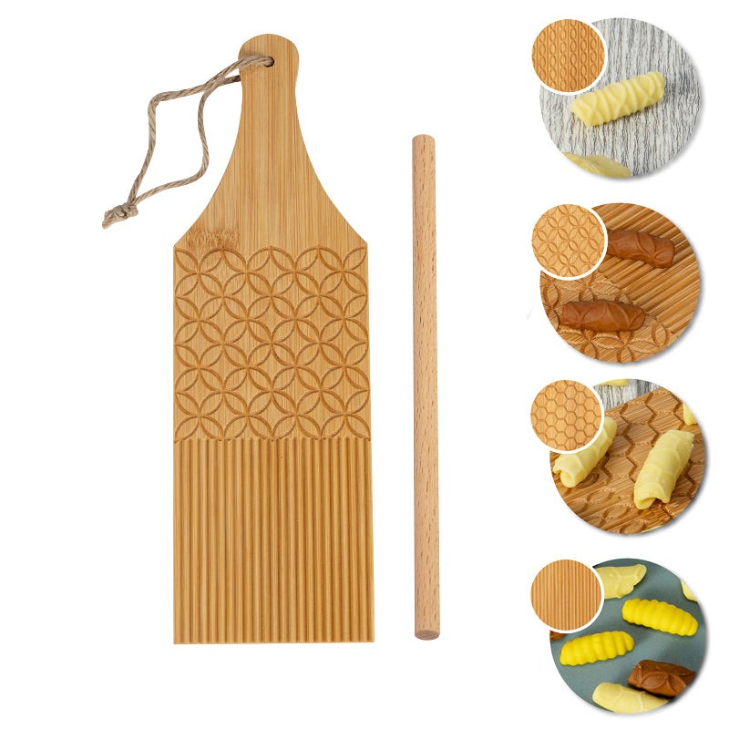 YORSEEK YORSEEK Combo Garganelli Board and Gnocchi Stripper Spaghetti Macaroni Pasta Board Bamboo Rolling Cavatelli Pasta Maker Gnocchi Roller Kitchen Gift Ideas 