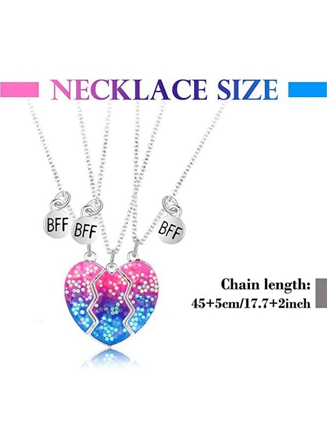 El Regalo - El Regalo 3 PCs BFF Best Friend Forever Split Heart Magnetic Matching Pendant Necklaces Set for Kids/Girls/Teens- Friendship Puzzle Necklaces Sets for Besties (Sparkly Blue Heart) - Image 1