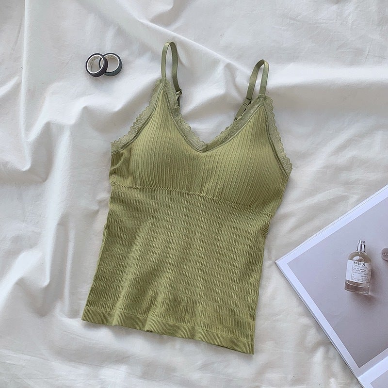 Women's V-Neck Camisole with Padded Bra and Lace Trim - Image 3