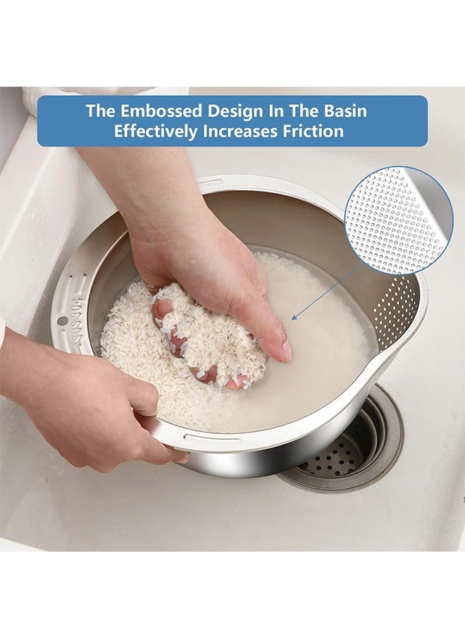 Garlo Rice Washer Strainer Bowl, Stainless Steel Washing Bowl for Rinsing Quinoa, Side Drainers Colander for Cleaning Fruits, Vegetables, and Beans - Versatile Kitchen Gadgets  - Image 4