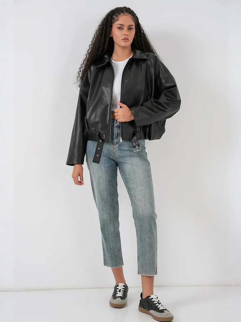 BIG DART BDART Oversized Faux Leather Belted Jacket