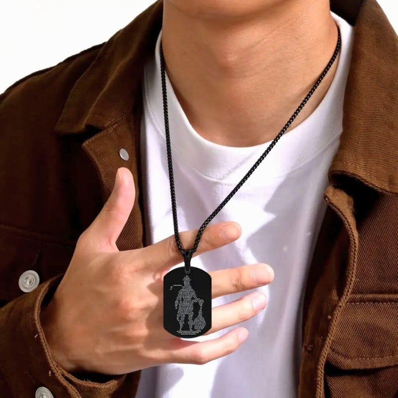 Bauble Cluster Hanuman Chalisa With Gada Micro-carved Tag Stainless Steel Necklace for Men│Spiritual Black Silver Anti Tarnish Stainless Steel Locket Pendant Chain For Boys - Image 2