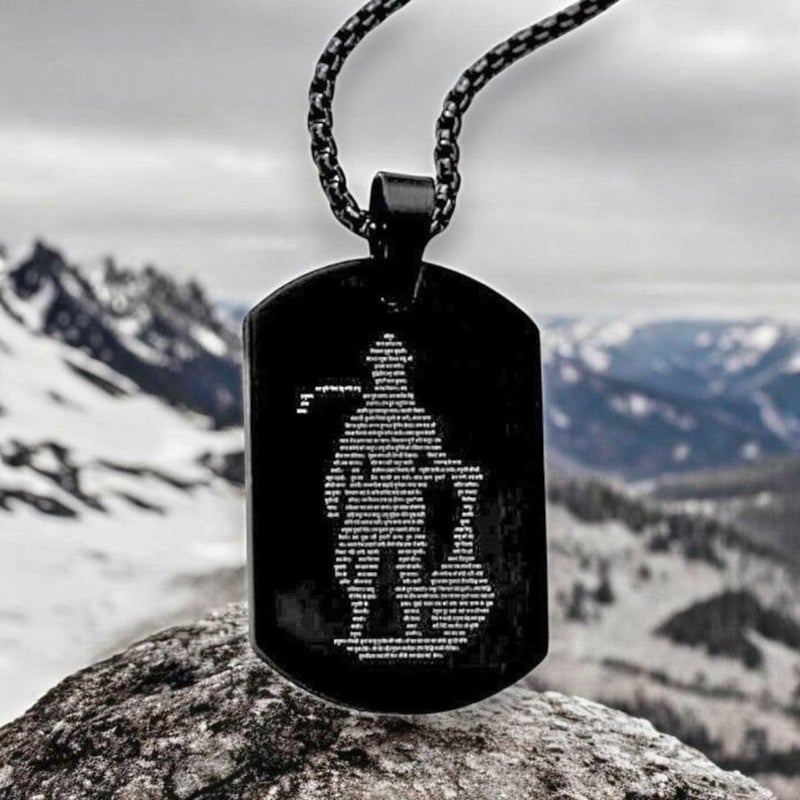 Bauble Cluster Hanuman Chalisa With Gada Micro-carved Tag Stainless Steel Necklace for Men│Spiritual Black Silver Anti Tarnish Stainless Steel Locket Pendant Chain For Boys - Image 4