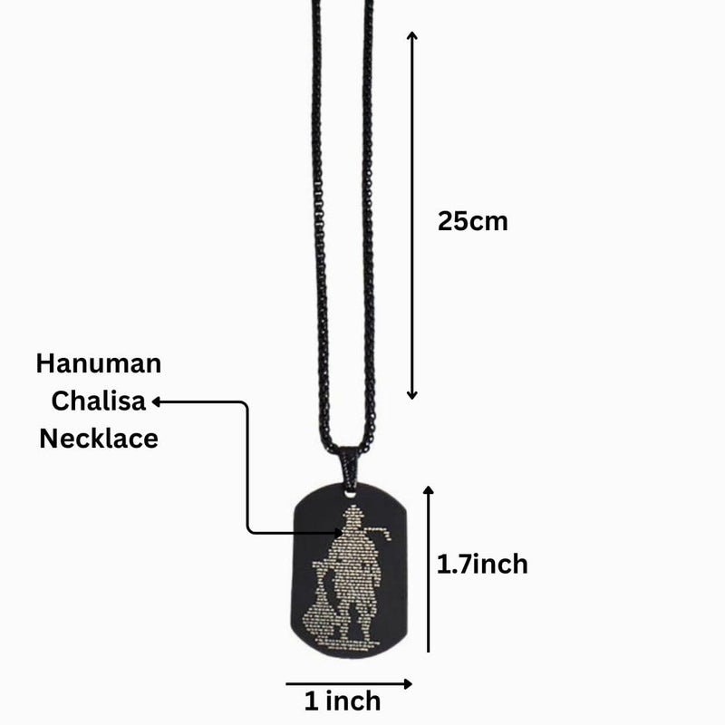 Bauble Cluster Hanuman Chalisa With Gada Micro-carved Tag Stainless Steel Necklace for Men│Spiritual Black Silver Anti Tarnish Stainless Steel Locket Pendant Chain For Boys - Image 3