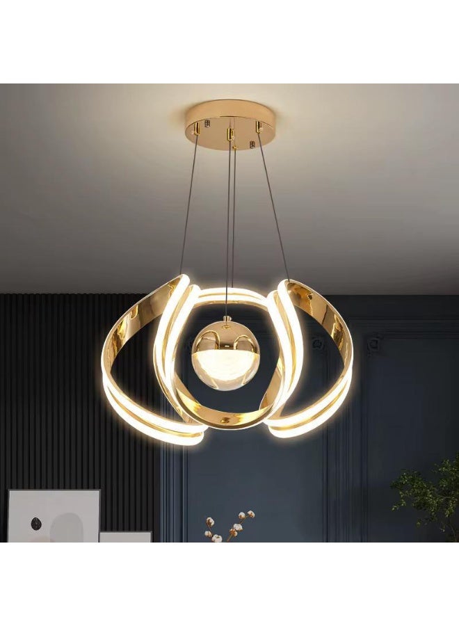المفتاحة ثريا LED ذهبية فاخرة حديثة - تصميم حلقي إبداعي، مصباح معلق لغرفة المعيشة وغرفة الطعام وغرفة النوم - مصباح سقف قابل للتعديل مع إضاءة بيضاء دافئة موفرة للطاقة - Image 1