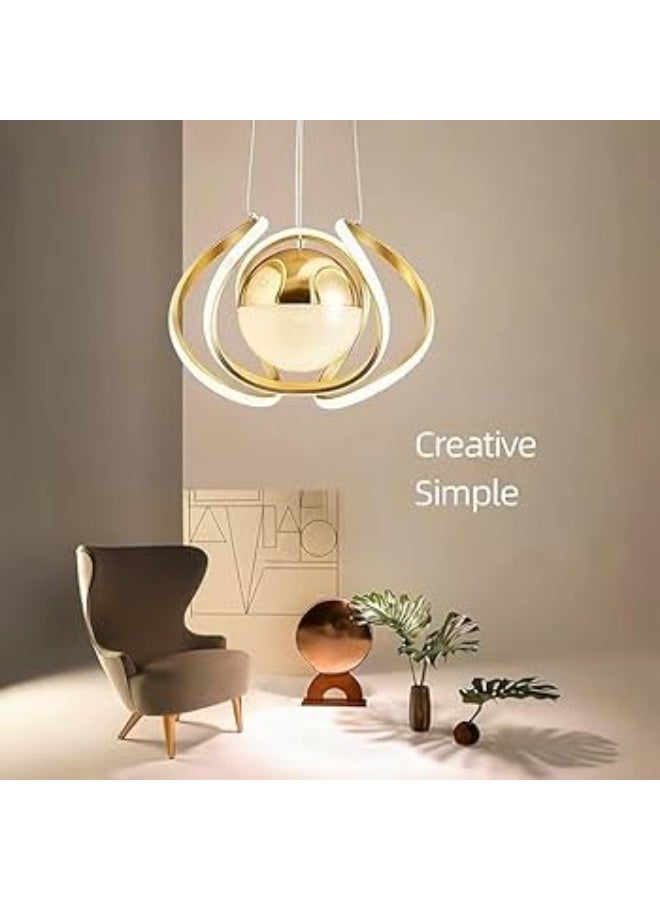المفتاحة ثريا LED ذهبية فاخرة حديثة - تصميم حلقي إبداعي، مصباح معلق لغرفة المعيشة وغرفة الطعام وغرفة النوم - مصباح سقف قابل للتعديل مع إضاءة بيضاء دافئة موفرة للطاقة - Image 2