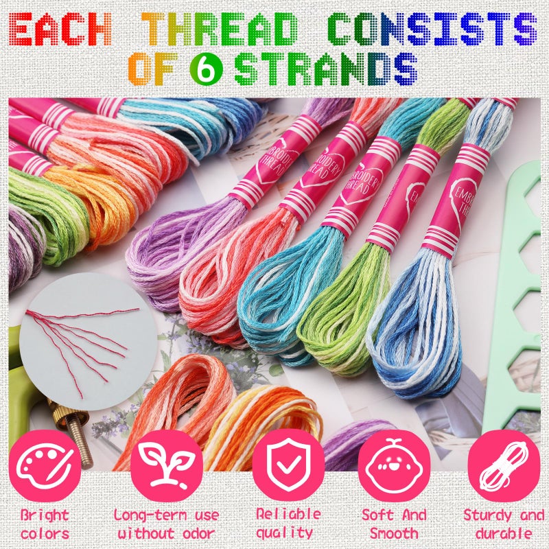 Dercuy 16 Skeins Colorful Series Embroidery Floss, 8m Cotton Cross Stitch Thread, Friendship Bracelet String Including Plastic Floss Bobbins, for DIY Making, Embroidery Crafts - Image 3