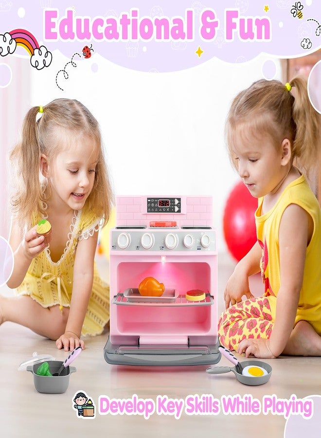 PLAY Toy Oven Kids Kitchen Playset, Kids Play Kitchen Set with 11 Accessories, Realistic Cooking Sounds ＆ Lights, Pretend Play Oven Toddler Cooking Gift Set for Girls Boys Ages 3+ - Image 3
