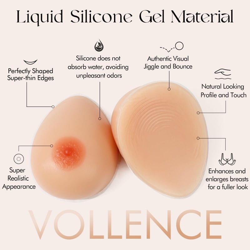 Vollence D Cup 1000g Silicone Breast Forms Fake Boobs for Mastectomy Transgender Cosplay - Nude - Image 2